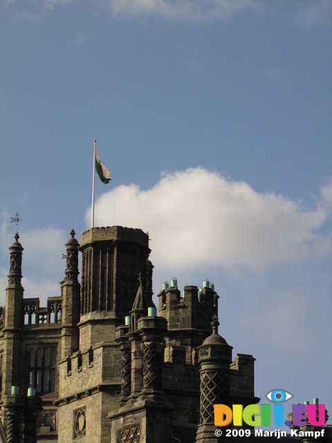 SX09876 Chimneys and Welsh flag on Margam Castle